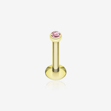 Gold Plated Gem Ball Internally Threaded Labret-Pink